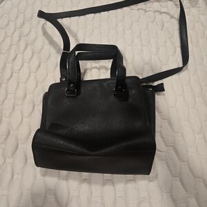 Prince & Fox Women's Black Purse Leather Feel Solid Color Hand & Shoulder Straps